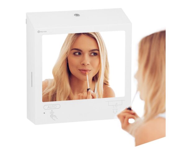 Pojemnik na ręczniki składane z bezdotykowym automatycznym dozownikiem mydła w pianie i z lustrem ze stali SuperMirror „3 w 1" MERIDA STELLA SLIM WHITE LINE COMBO, biały Pojemnik na ręczniki składane z bezdotykowym automatycznym dozownikiem mydła w pianie i z lustrem ze stali SuperMirror „3 w 1" MERIDA STELLA SLIM WHITE LINE COMBO, biały