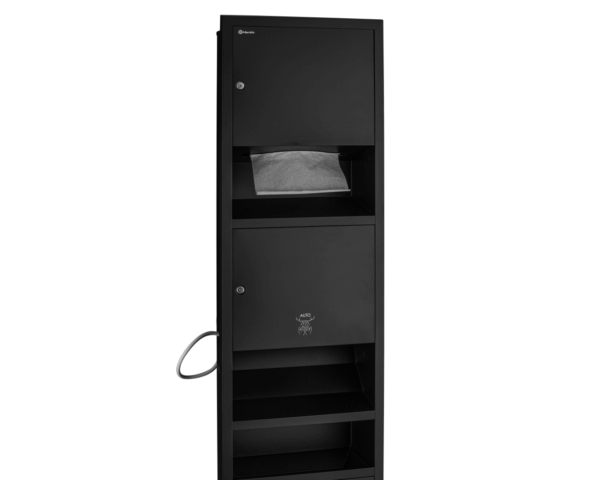 Wnękowy pojemnik na ręczniki pojedyncze z suszarką do rąk i koszem MERIDA STELLA BLACK LINE Wnękowy pojemnik na ręczniki pojedyncze z suszarką do rąk i koszem MERIDA STELLA BLACK LINE