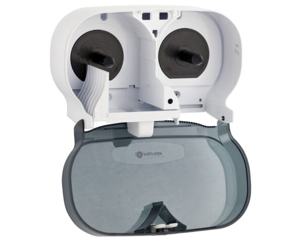 Pojemnik na dwie rolki papieru toaletowego bez gilzy MERIDA ONE, tworzywo ABS, biały Pojemnik na dwie rolki papieru toaletowego bez gilzy MERIDA ONE, tworzywo ABS, biały