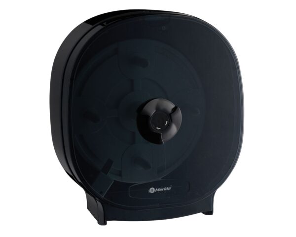 Pojemnik na cztery rolki papieru toaletowego bez gilzy MERIDA ONE czarny za 75 zł netto przy zakupie 2 kartonów papiery toaletowego MERIDA OPTIMUM POB301 (36 x 85 m = 3060 m, 12 240 listków)