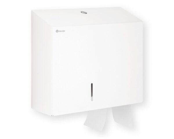 Pojemnik na papier toaletowy MERIDA STELLA DUO WHITE LINE z uchwytem na resztkę rolki papieru, średnica papieru do 20 cm, biały Pojemnik na papier toaletowy MERIDA STELLA DUO WHITE LINE z uchwytem na resztkę rolki papieru, średnica papieru do 20 cm, biały