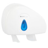 Pojemnik na papier toaletowy MERIDA TOP DUO z uchwytem na resztkę rolki, tworzywo ABS, biały, okienko niebieskie