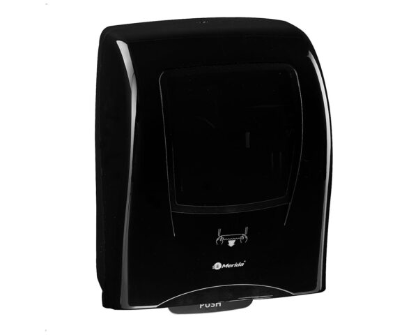 Mechaniczny podajnik ręczników papierowych w rolach MERIDA ONE AUTOMATIC MAXI, tworzywo ABS, czarny Mechaniczny podajnik ręczników papierowych w rolach MERIDA ONE AUTOMATIC MAXI, tworzywo ABS, czarny