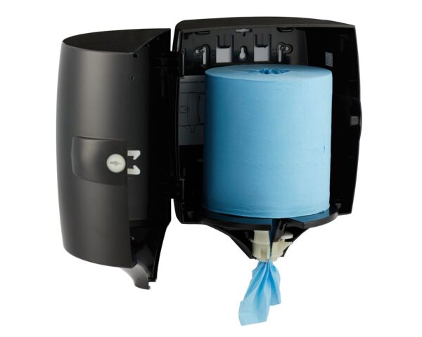 Pojemnik na ręczniki papierowe w roli w systemie listkowym MERIDA ONE CENTER PULL, tworzywo ABS, czarny Pojemnik na ręczniki papierowe w roli w systemie listkowym MERIDA ONE CENTER PULL, tworzywo ABS, czarny