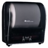 Mechaniczny podajnik ręczników papierowych w rolach MERIDA SOLID CUT AUTOMATIC MAXI, tworzywo ABS, front transparentny ciemny - połysk, tył pełen ciemny - połysk