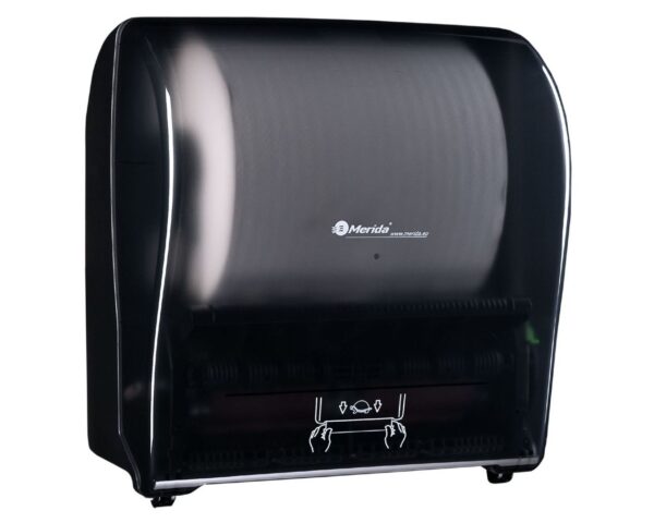 Mechaniczny podajnik ręczników papierowych w rolach MERIDA SOLID CUT AUTOMATIC MAXI, tworzywo ABS, front transparentny ciemny - połysk, tył pełen ciemny - połysk Mechaniczny podajnik ręczników papierowych w rolach MERIDA SOLID CUT AUTOMATIC MAXI, tworzywo ABS, front transparentny ciemny - połysk, tył pełen ciemny - połysk