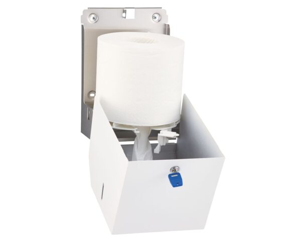 Pojemnik na ręczniki papierowe w rolach lub papier toaletowy w systemie listkowym MERIDA STELLA WHITE LINE MINI, biały Pojemnik na ręczniki papierowe w rolach lub papier toaletowy w systemie listkowym MERIDA STELLA WHITE LINE MINI, biały