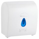 Mechaniczny podajnik ręczników papierowych w rolach MERIDA TOP AUTOMATIC MAXI, tworzywo ABS, biały połysk, okienko niebieskie