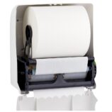 Mechaniczny podajnik ręczników papierowych w rolach MERIDA TOP AUTOMATIC MAXI, tworzywo ABS, biały połysk, okienko niebieskie