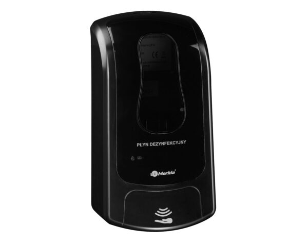 Bezdotykowy automatyczny dozownik płynu dezynfekcyjnego w sprayu MERIDA ONE na jednorazowe wkłady 1000 ml, tworzywo ABS, czarny Bezdotykowy automatyczny dozownik płynu dezynfekcyjnego w sprayu MERIDA ONE na jednorazowe wkłady 1000 ml, tworzywo ABS, czarny