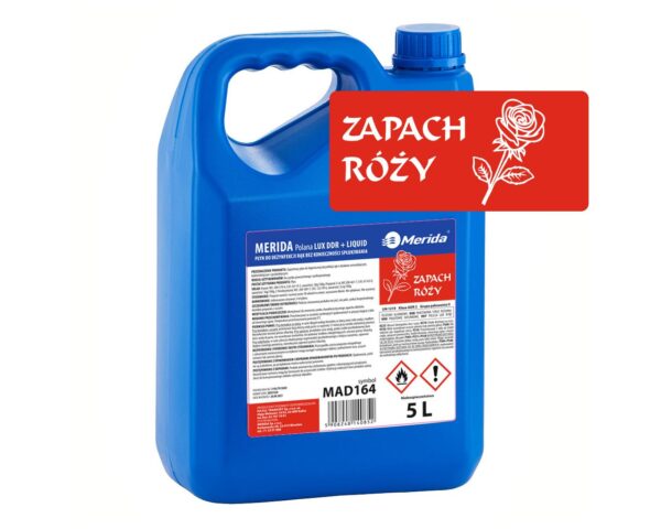 Płyn dezynfekcyjny o zapachu róży MERIDA POLANA LUX DDR+ LIQUID do higienicznej dezynfekcji rąk, kanister 5 l Płyn dezynfekcyjny o zapachu róży MERIDA POLANA LUX DDR+ LIQUID do higienicznej dezynfekcji rąk, kanister 5 l