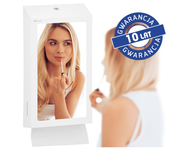 Pojemnik na ręczniki składane z lustrem ze stali SuperMirror „2w1" MERIDA STELLA SLIM WHITE LINE MEGA COMBO, biały Pojemnik na ręczniki składane z lustrem ze stali SuperMirror „2w1" MERIDA STELLA SLIM WHITE LINE MEGA COMBO, biały