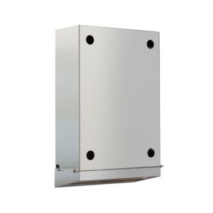 Wnękowy pojemnik na ręczniki składane montowany za lustrem, spód skośny, stal ma towa