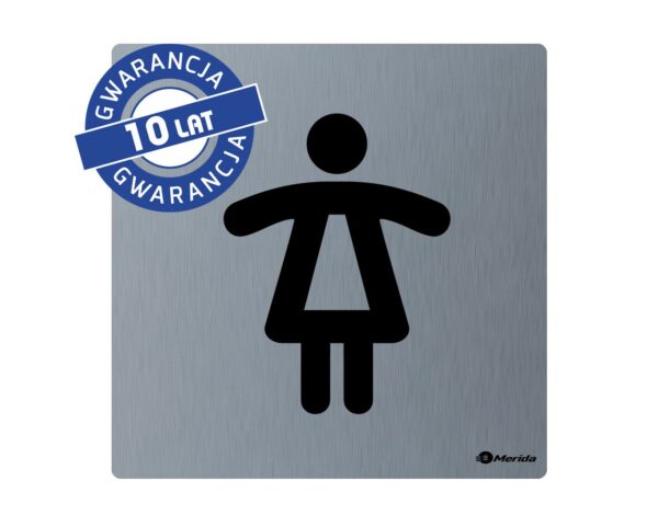 Piktogram ze stali nierdzewnej - toaleta damska wym. 95 x 95 x 2 mm, stal matowa Piktogram ze stali nierdzewnej - toaleta damska wym. 95 x 95 x 2 mm, stal matowa