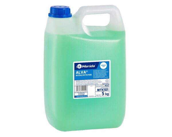 Mydło w płynie MERIDA ALVA zielone, kanister 5 kg, zapach cytrusowy Mydło w płynie MERIDA ALVA zielone, kanister 5 kg, zapach cytrusowy