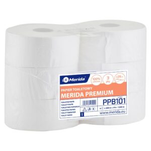 Papier toaletowy MERIDA PREMIUM, biały, średnica 23 cm, długość 200 m, trzywarstwowy, zgrzewka 6 szt.