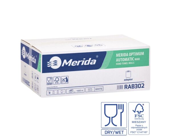 Podajnik ręczników MERIDA LUX CUT za 125 zł netto z 2 kartonami ręczników TOP AUTOMATIC RAB302