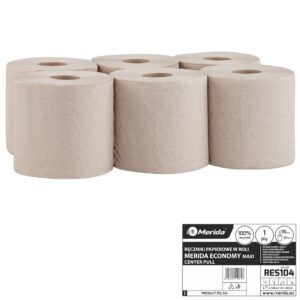 Ręczniki papierowe w roli MERIDA ECONOMY MAXI, szare, jednowarstwowe, długość 135 m, opakowanie 6 rolek