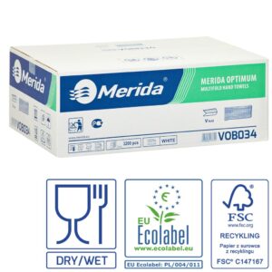 Ręczniki papierowe MERIDA OPTIMUM, białe, dwuwarstwowe, 3200 szt., ECOLABEL