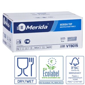 Ręczniki papierowe MERIDA TOP, białe, dwuwarstwowe, 3200 szt., ECOLABEL