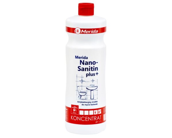 MERIDA NANO SANITIN PLUS środek do mycia i dezynfekcji pomieszczeń i urządzeń sanitarnych, butelka 1 l MERIDA NANO SANITIN PLUS środek do mycia i dezynfekcji pomieszczeń i urządzeń sanitarnych, butelka 1 l