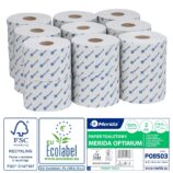 Papier toaletowy MERIDA OPTIMUM, biały, średnica 13,5 cm, długość 68 m, dwuwarstwowy, worek 18 szt., ECOLABEL