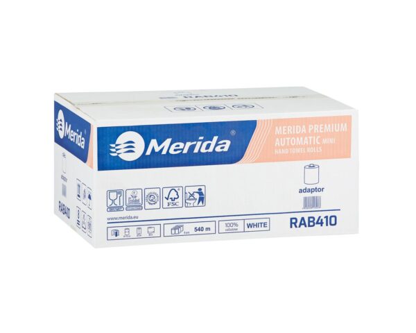 Ręczniki papierowe w roli z adaptorem MERIDA TOP AUTOMATIC MINI, białe, średnica 16 cm, długość 90 m, trzywarstwowe, karton 6 rolek