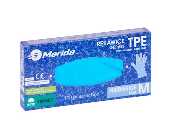 Rękawice elastomerowe TPE, niebieskie, rozmiar M, opakowanie 100 szt. Rękawice elastomerowe TPE, niebieskie, rozmiar M, opakowanie 100 szt.