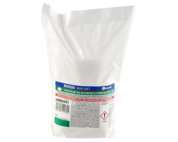 Chusteczki nasączone do dezynfekcji rąk i powierzchni MERIDA VADO SOFT, bezalkoholowe, wkład uzupełniający do tuby, 15 m, 100 listków Chusteczki nasączone do dezynfekcji rąk i powierzchni MERIDA VADO SOFT, bezalkoholowe, wkład uzupełniający do tuby, 15 m, 100 listków