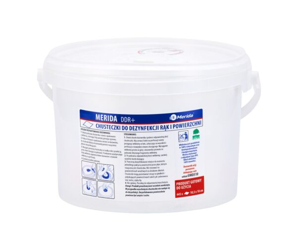 Chusteczki nasączone do chirurgicznej i higienicznej dezynfekcji rąk i powierzchni MERIDA POLANA DDR+, wiadro 3 l, rolka 44,5 m, 445 listków Chusteczki nasączone do chirurgicznej i higienicznej dezynfekcji rąk i powierzchni MERIDA POLANA DDR+, wiadro 3 l, rolka 44,5 m, 445 listków