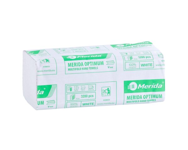 Ręczniki papierowe MERIDA OPTIMUM, białe, dwuwarstwowe, 3200 szt., ECOLABEL Ręczniki papierowe MERIDA OPTIMUM, białe, dwuwarstwowe, 3200 szt., ECOLABEL