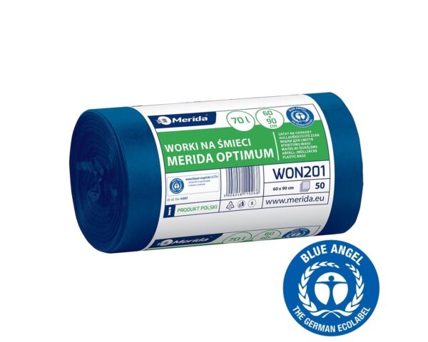 Worki na śmieci 70 l, MERIDA OPTIMUM BLUE ANGEL, niebieskie, 60x90 cm, rolka 50 szt.