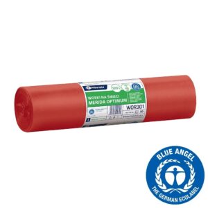 Worki na odpady medyczne 120 l, MERIDA OPTIMUM BLUE ANGEL, czerwone, 70x110, rolka 50 szt.